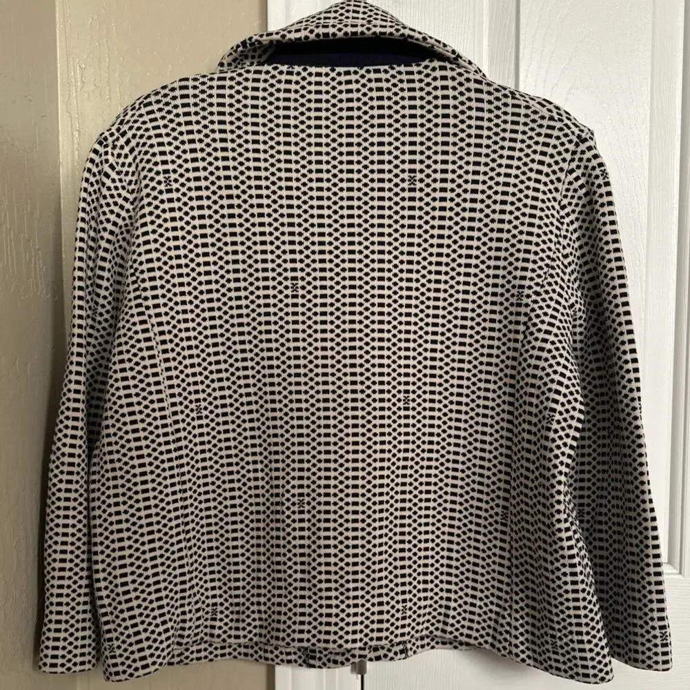 Tory Burch Geometric Jacquard Knit Blazer Jacket - Navy & Ivory - Size‎ XL